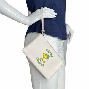 Coach X Peanuts Large Corner Zip Wristlet With Woodstock